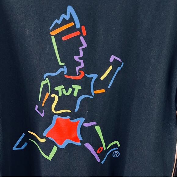 Jerzees Running Man TUT Meaning Of Life 1990's Black T-Shirt Large - Picture 2 of 6